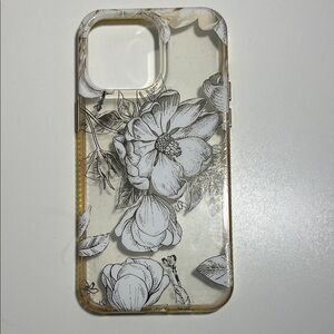 Floral Transparent Phone Case with Black and White Design - IPhone 13 Promax